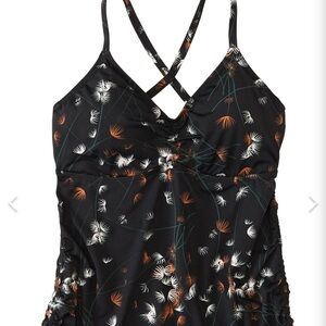 Title Nine /Carve design Black Floral Tankini top with Cross Straps & rouched ti